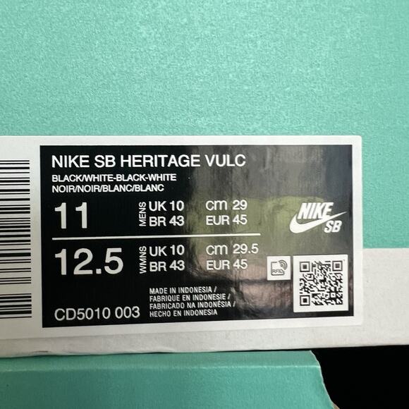 Nike SB Heritage Vulc Black White Skate Sneaker Shoes CD5010-003 Men's Size 11 - Picture 7 of 16